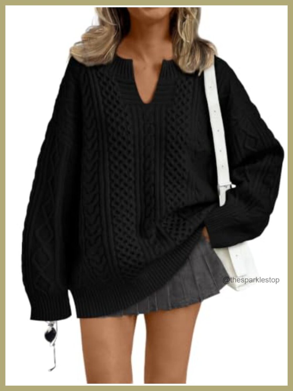 Oversized Cable Knit Sweater for Women V-Neck Long Sleeve Fall Winter Pullover